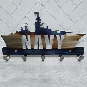 US Navy Iron Mountain Studios Metal Key Rack Battleship Wall Decor Made in USA